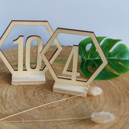 15 chiffres en bois hexagonaux pour table de mariage