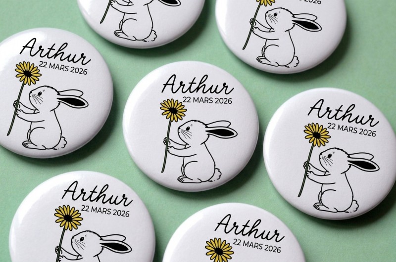 Badge Lapin et fleur personnalisé