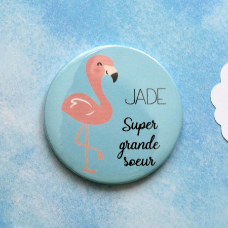 Badge Bientôt Grande Soeur - Flamant Rose