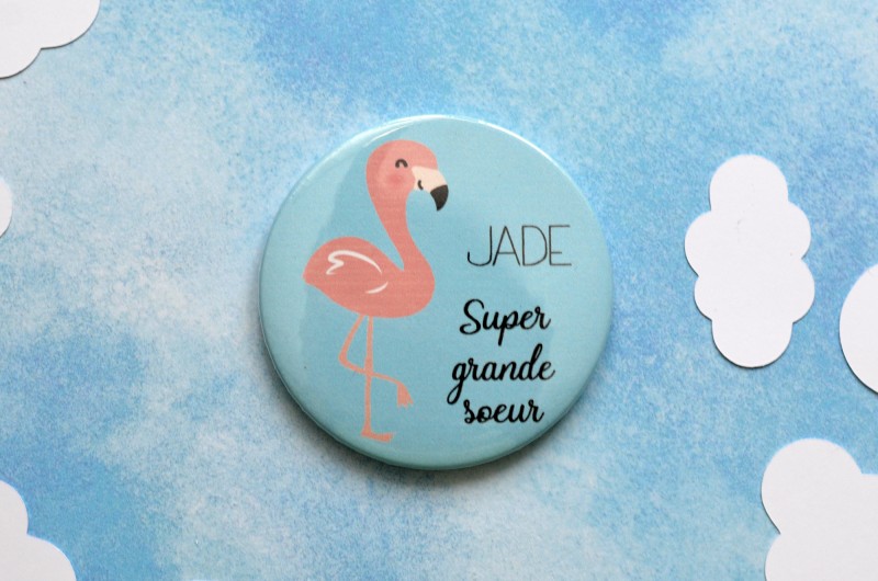 Badge Bientôt Grande Soeur - Flamant Rose