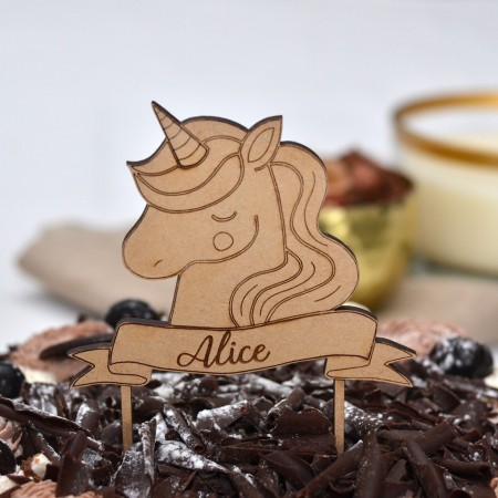 Cake topper licorne en bois personnalisé