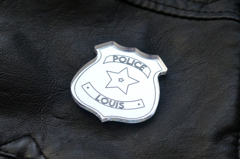 Badge Insigne de Police avec prénom - Acrylique Miroir Argent