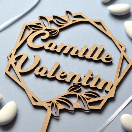 Cake Topper Hexagonal personnalisé Mariage