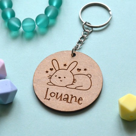 Porte-clé en bois personnalisé Lapin