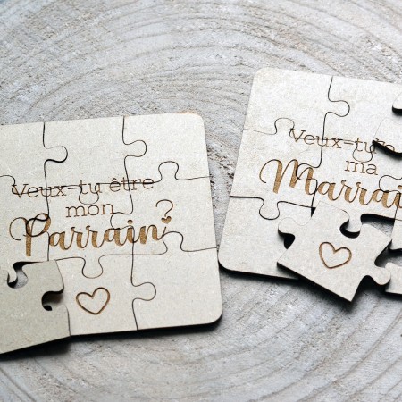 Puzzle en bois Parrain Marraine