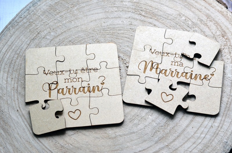 Demande de marraine - puzzle en bois personnalisé