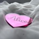Badge Coeur avec prénom - Acrylique Miroir Rose