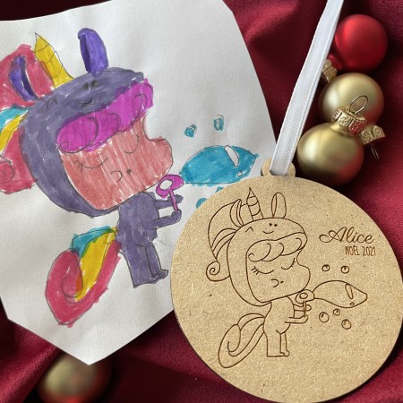 Décoration de Noël en bois Dessin d'enfant