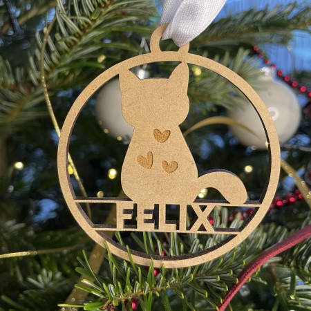 Décoration de Noël en bois Chat personnalisable
