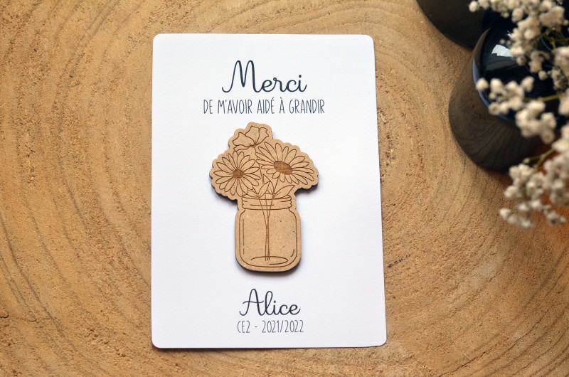 Carte Merci Maitresse Fleur en bois - Pocket Hug