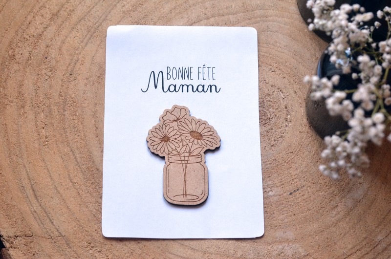 Carte Bonne fête Maman Fleur en bois - Pocket Hug