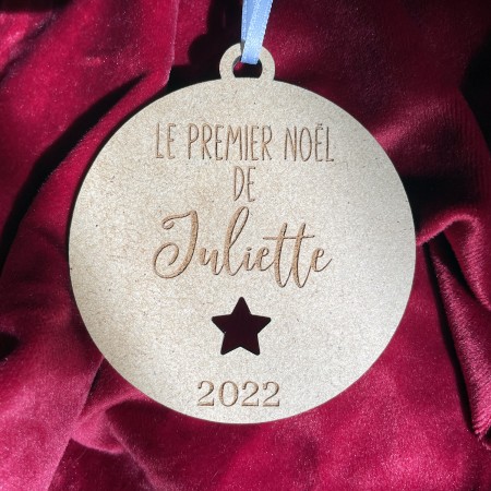 Décoration Premier Noël en bois avec prénom et étoile